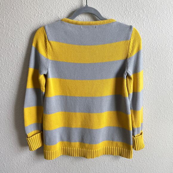 Gap Striped A-Line Sweater Women's S Rain Slicker Yellow Gray Knit Fold Cuff - Picture 5 of 7